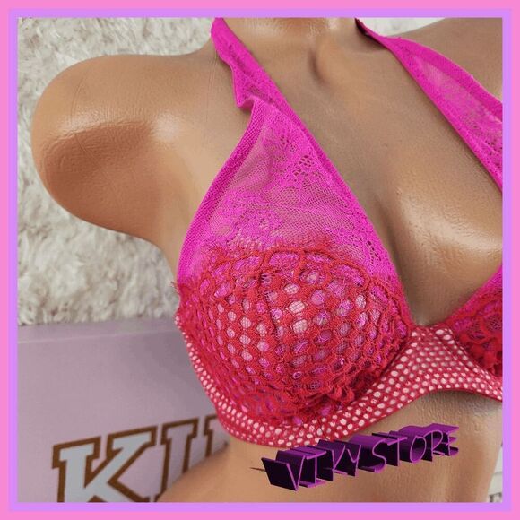 NWT Victoria's Secret Red Lace Plunge Bra 36C #7211 - Stunning Design 💖 NWT - Picture 4 of 6